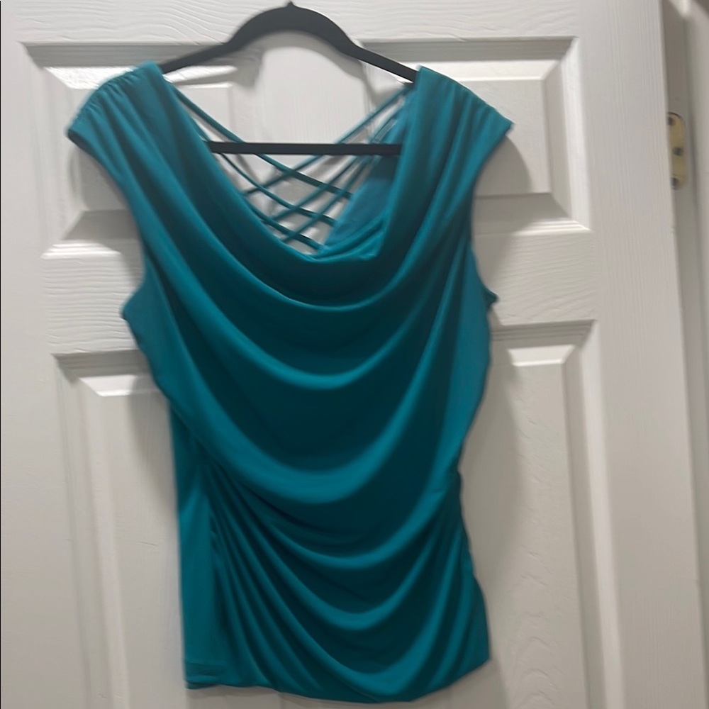 Teal Ruched Blouse with Cut-Out Design
